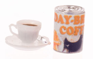 Dollhouse Miniature Coffee Can W/Black Coffee